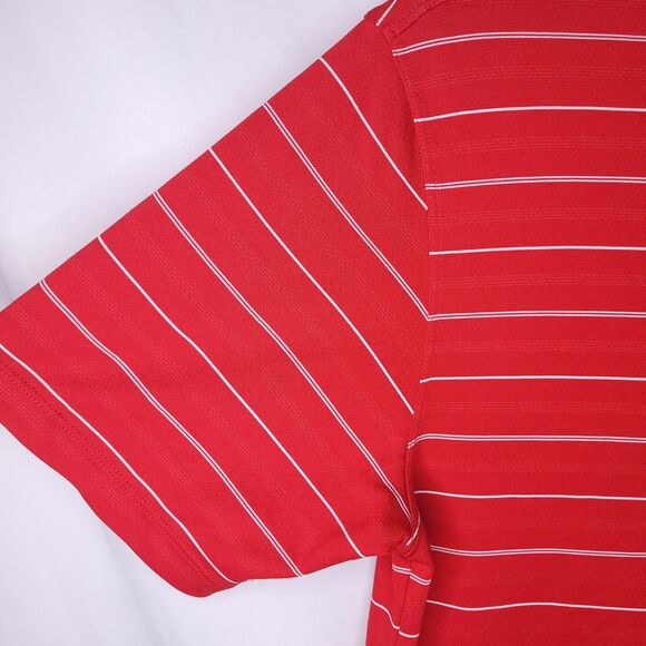 Nike Polo Shirt Mens Medium Striped Red Dri Fit Golf Swoosh - Picture 3 of 12
